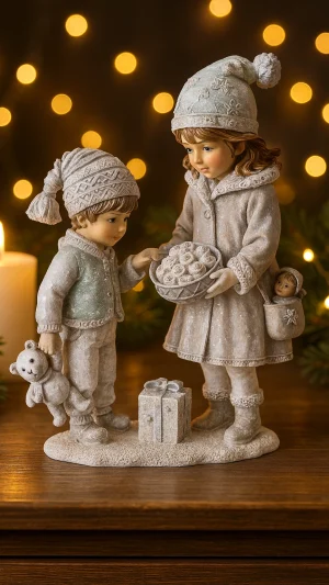 Winterkinder mit Süßigkeitenkorb