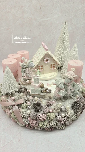 Adventskranz "Mäuse mit Schlitten"