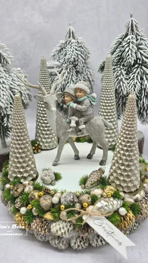 Eleganter Adventskranz – Kinder auf dem Hirsch