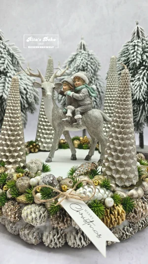 Eleganter Adventskranz – Kinder auf dem Hirsch