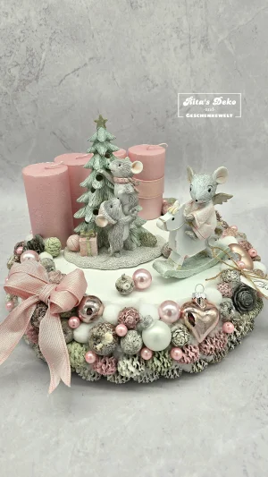 Adventskranz mit süßen Mäuschen – mit LED