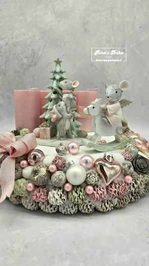 Adventskranz mit süßen Mäuschen – mit LED