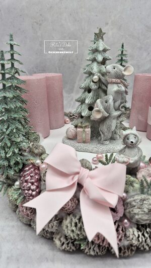 Adventskranz mit süßen Mäuschen – mit LED