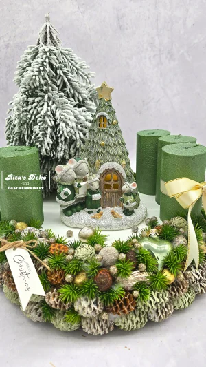 Adventskranz mit Mäusefamilie – mit LED