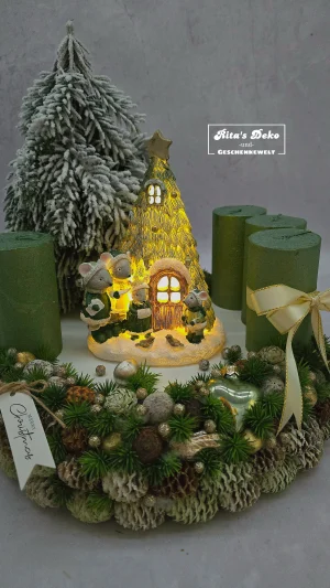Adventskranz mit Mäusefamilie – mit LED