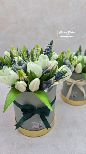 Zauberhafte Tulpenbox mit Papageientulpen – Rund & Elegant
