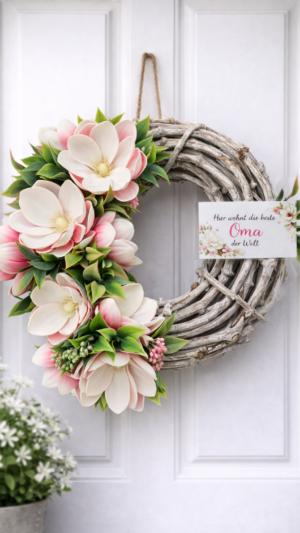 Frühlingshafter Halbkranz mit Magnolien