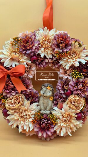Herbstlicher Blumenkranz mit Igel 🍂🦔