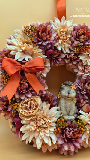 Herbstlicher Blumenkranz mit Igel 🍂🦔