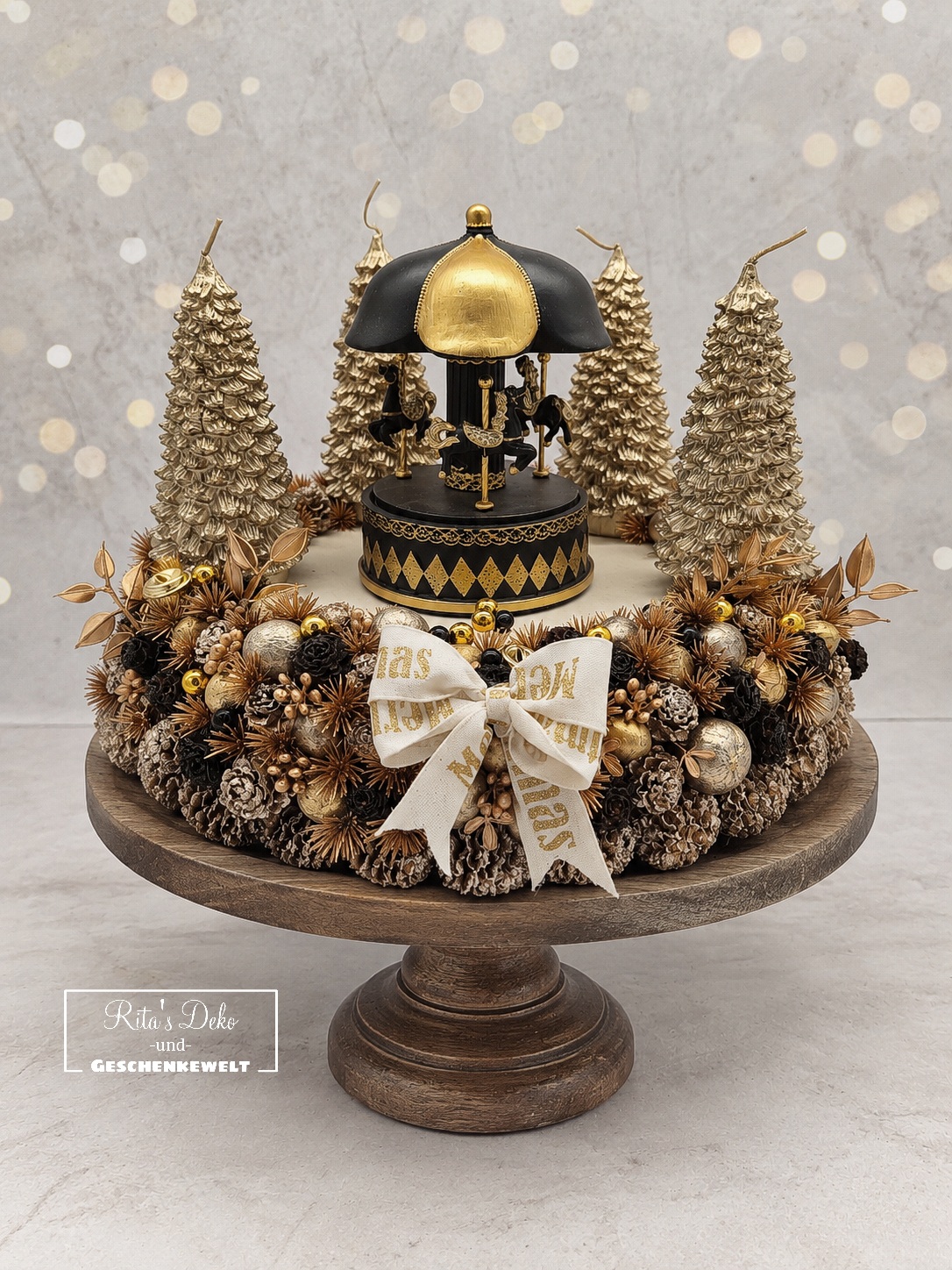 🖤✨ Black & Gold – Adventskranz mit Karussel✨🖤