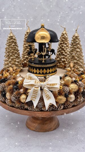 Black & Gold – Adventskranz mit Karussel
