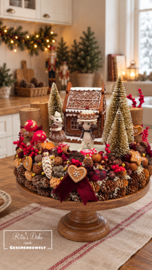 Lebkuchendorf – leuchtender Adventskranz mit zauberhaftem Lebkuchenhaus