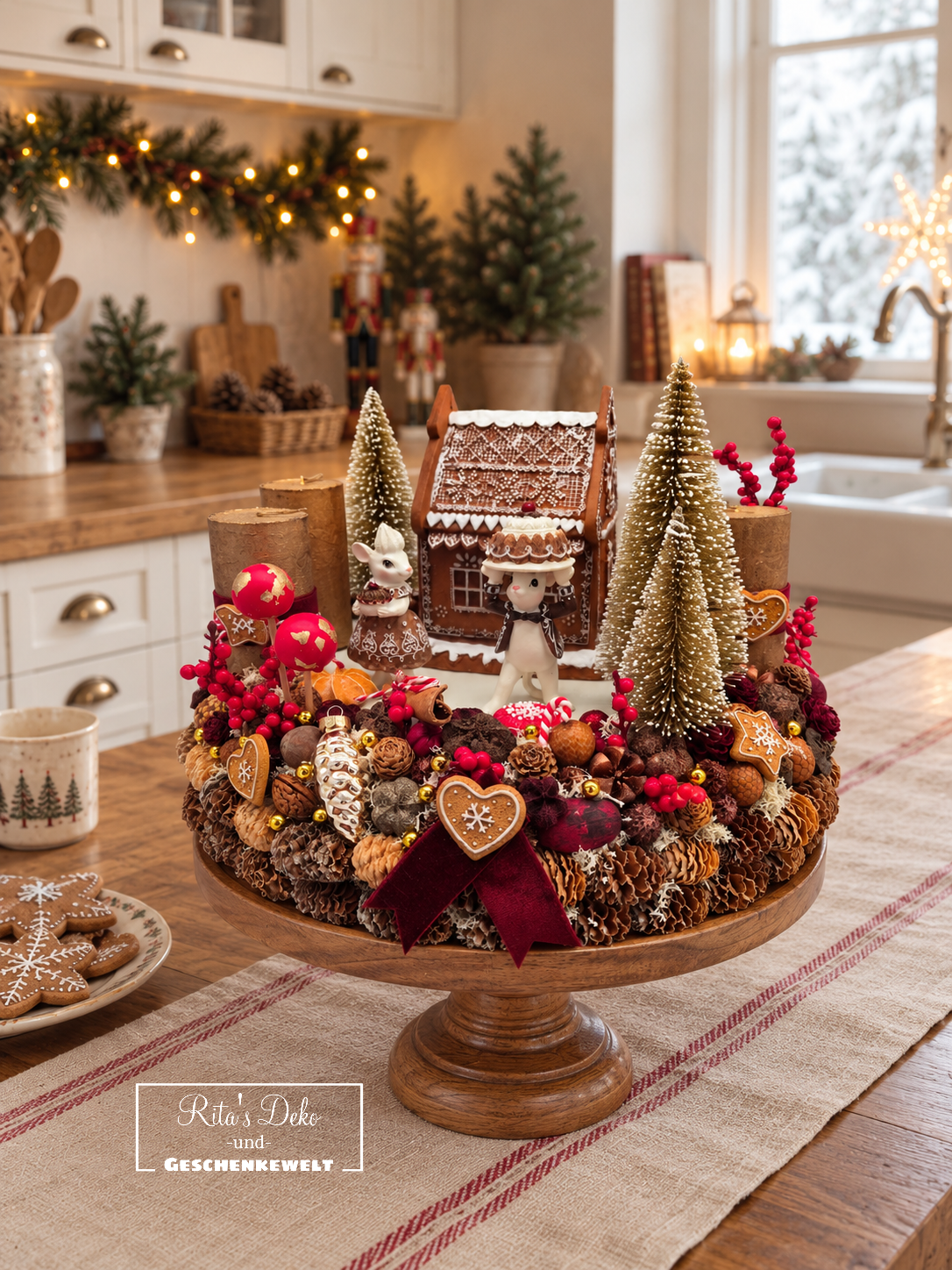 Lebkuchendorf – leuchtender Adventskranz mit zauberhaftem Lebkuchenhaus