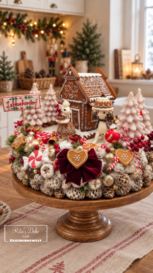Lebkuchendorf – leuchtender Adventskranz mit zauberhaftem Lebkuchenhaus
